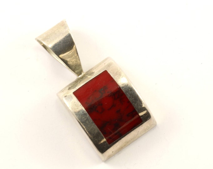 Vintage Large Red Jasper Design Pendant 925 Sterling  PD 1735