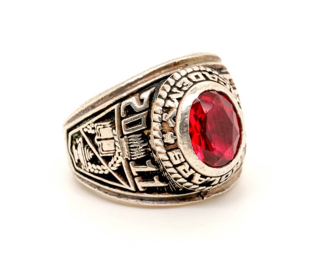 Vintage 2011 Scholars Academy Red Crystal Sterling 925 Silver School Ring Size 5.25 Rg 775Q