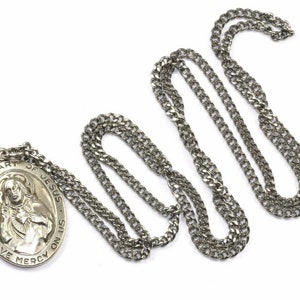 Theda Religious Sacred Heart Of Jesus Two Sides Medal Necklace 925 Silver Nc 604