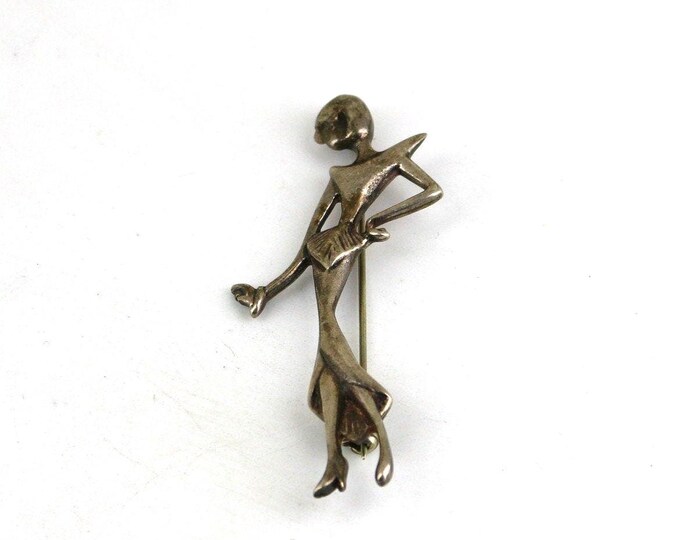 Vintage Elegant Tall Woman Stylish Design Brooch Sterling Silver 925 BB 1773B