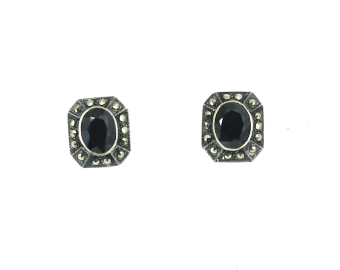 Vintage Antique Black Onyx Butterfly Closure Earrings Sterling Silver 925 ER 1768