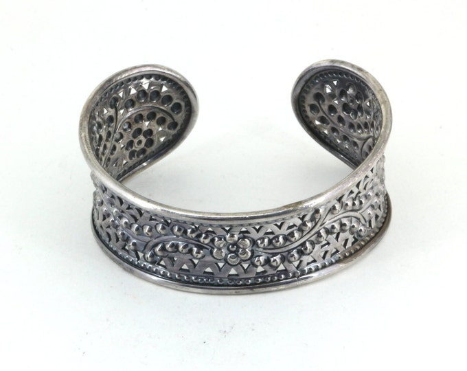 Vintage Flower Detailed Bangle Bracelet 925 Sterling Br 817