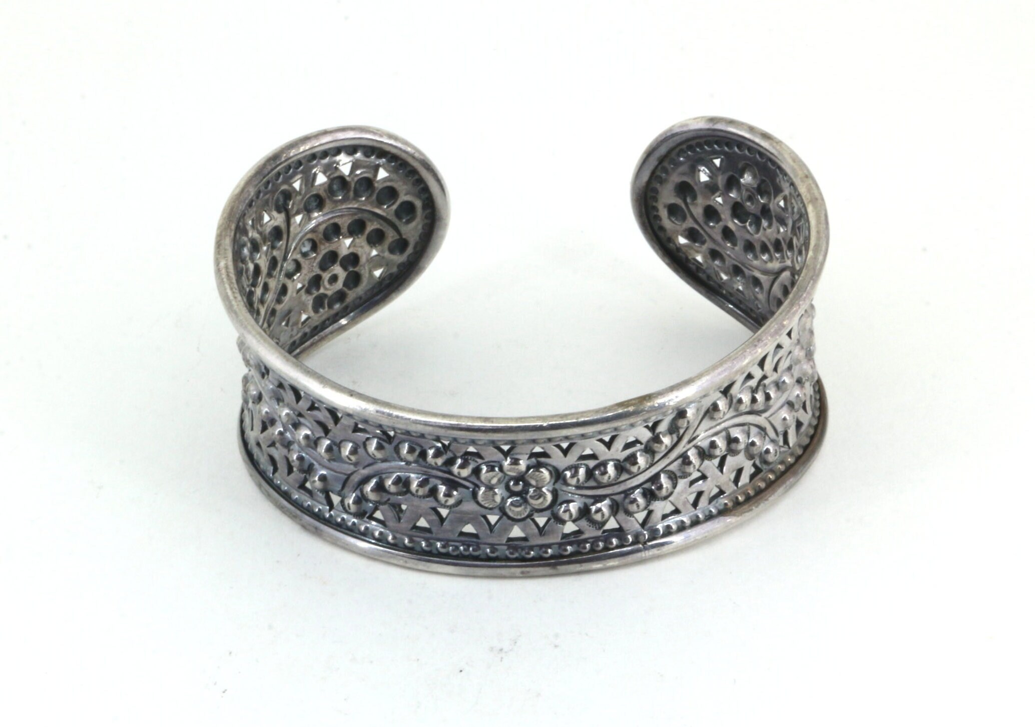Vintage Flower Detailed Bangle Bracelet 925 Sterling Br 817