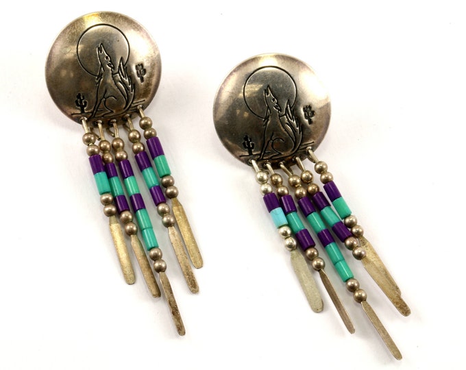 Vintage Q. T. Quoc Turquoise Inc. Albuquerque  Amethyst Turquoise Stud Earrings 925 Sterling ER 176