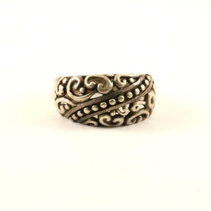 Vintage Size 8 Open Scroll Beaded Band Design Ring  Sterling 925 Silver Ring Rg 1253