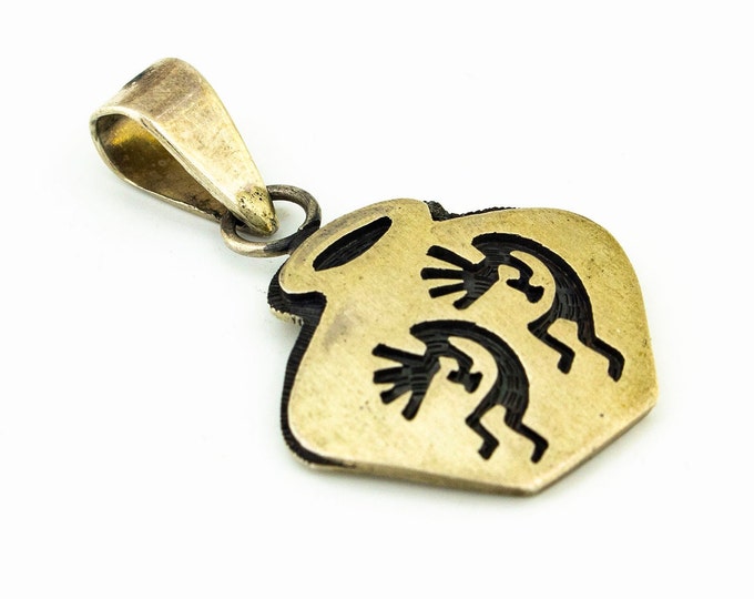Navajo Two Kokopelli Dancers Design Abstract Geometry Shape Beautiful Vintage Unisex Pendant 925 Sterling Silver PD 187Q
