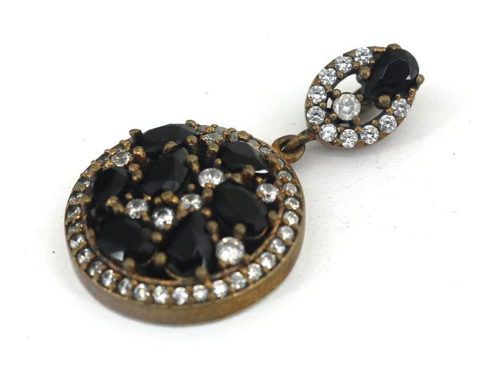 Vintage Beautiful Black CZ Stone Gold Plated Design Pendant 925 Sterling PD 2469