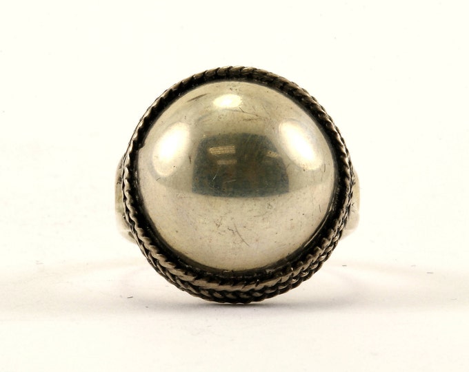 Vintage Size 4.25 Mirror Round Design Ring 925 Sterling Silver RG 2922
