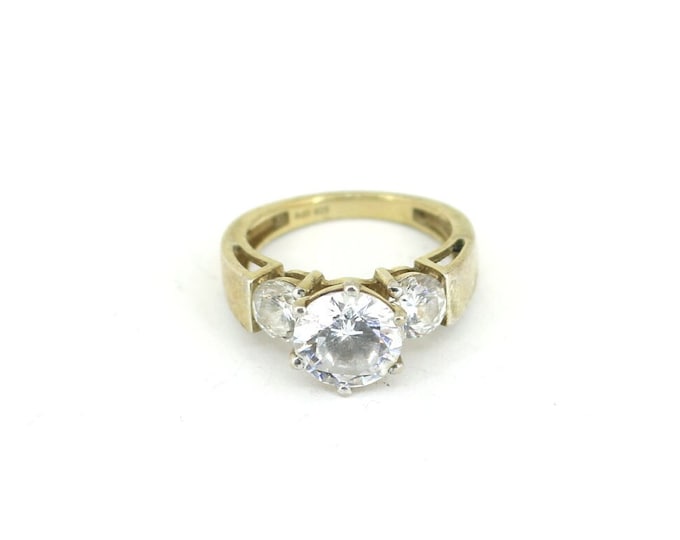 Vintage Size 5 SJD Shiny Round Shape White Crystal CZ Gold Plated Stylish Design Ring 925 Sterling Silver Small RG 2155