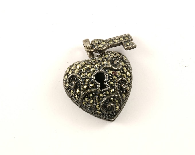 Vintage Judith Jack Heart Love Marcasite Pendant 925 Sterling Silver PD 639