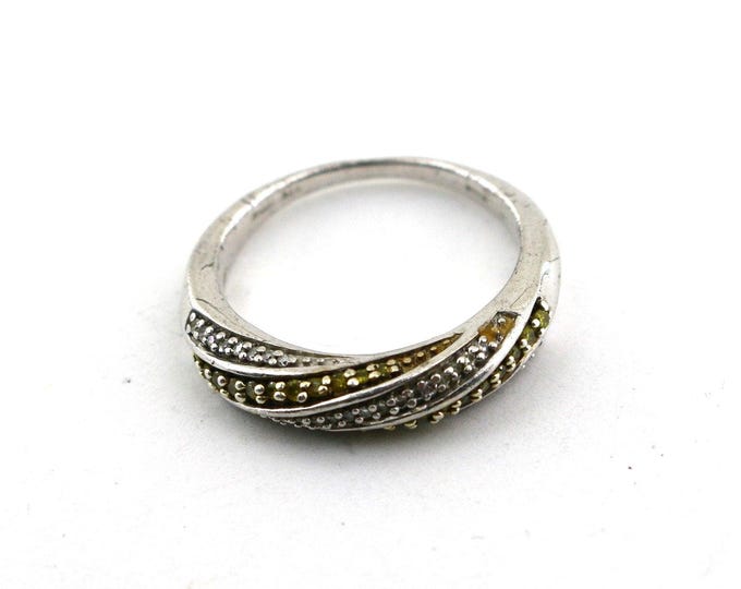 Vintage Sparkling Yellow White Moissanites Scroll Pave Cluster Design Ring 925 Silver Size 9 RG 3510U