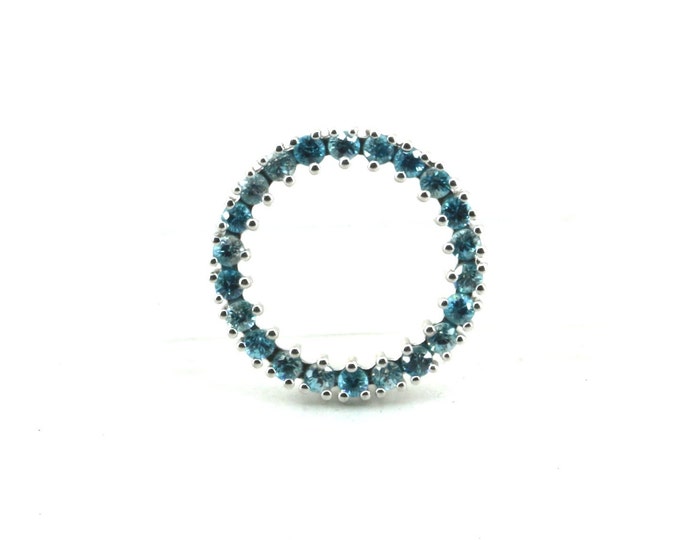 Vintage Round Circle O Shiny Blue Crystals CZ Design Pendant 925 Sterling PD 755