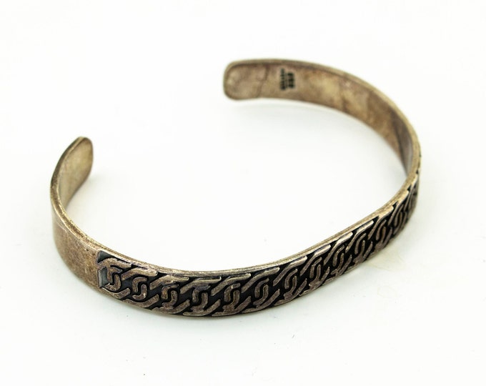Mexico Abstract Geometric Shapes Etched Design Vintage Elegant Cuff Bracelet for Women 925 Sterling Silver Br 394W