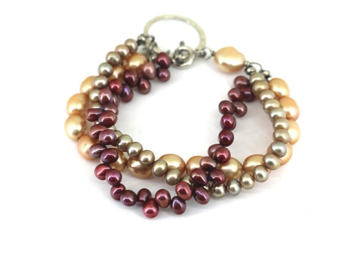 Vintage Dyed Three Tone Freshwater Pearl Bracelet  925 Sterling BR 202