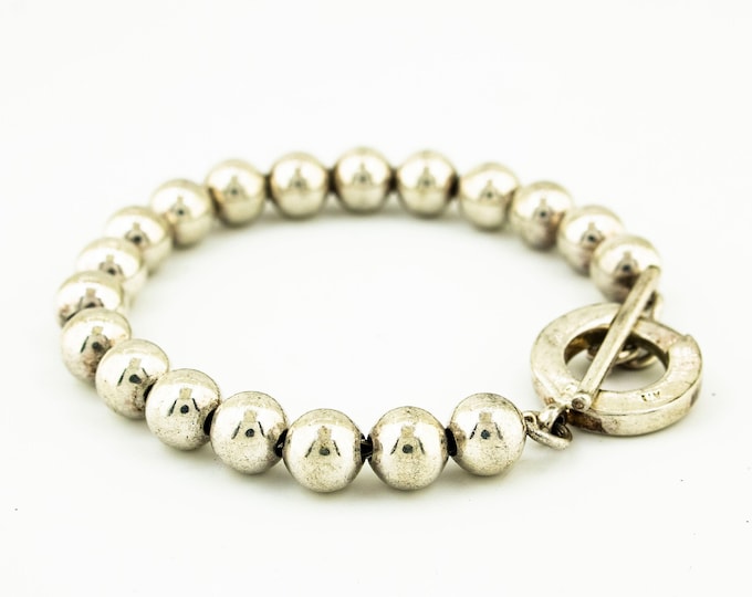 Round Shape Shiny Beads Beaded Simple Design Vintage Elegant Beautiful Bracelet for Men & Women 925 Sterling Silver Br 447Q