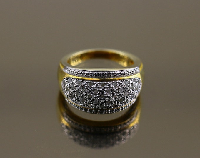 Vintage Size 5 Two Tone Gold Plated Real Natural White Diamonds Design Ring 925 Sterling Silver Rg 2625
