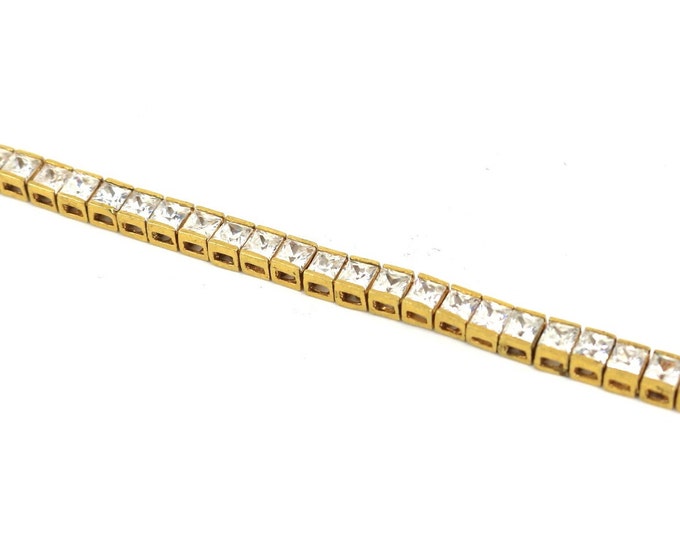 Vintage  Gold Tone Cz Crystal Tennis Bracelet Sterling BR 2573