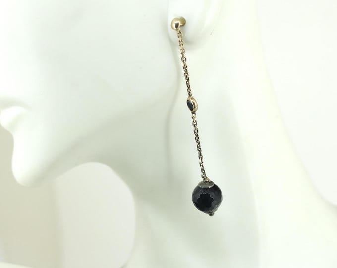 Vintage Long Round Onyx Chain Drop/dangle Earrings 925 Sterling Silver Er 1115