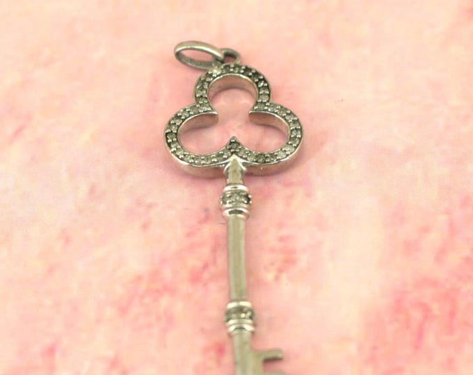 Vintage Natural Diamonds Key Shape Pendant 925 Sterling Silver PD 1177