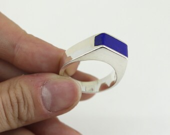 Vintage Size 9 Siam Blue Enamel Lapis Lazuli Ring 925 Sterling Silver RG 233