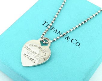 Authentic Tiffany & Co  Heart Tag Beaded Chain Necklace 925 Sterling NC 1093