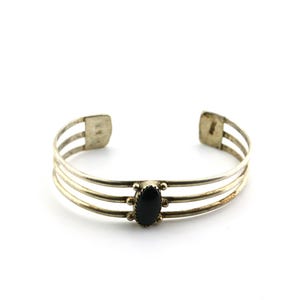 Vintage EY Stamped Yazzie Navajo Southwestern Black Onyx Bead Design Cuff Bracelet 925 Sterling Silver BR 121Q