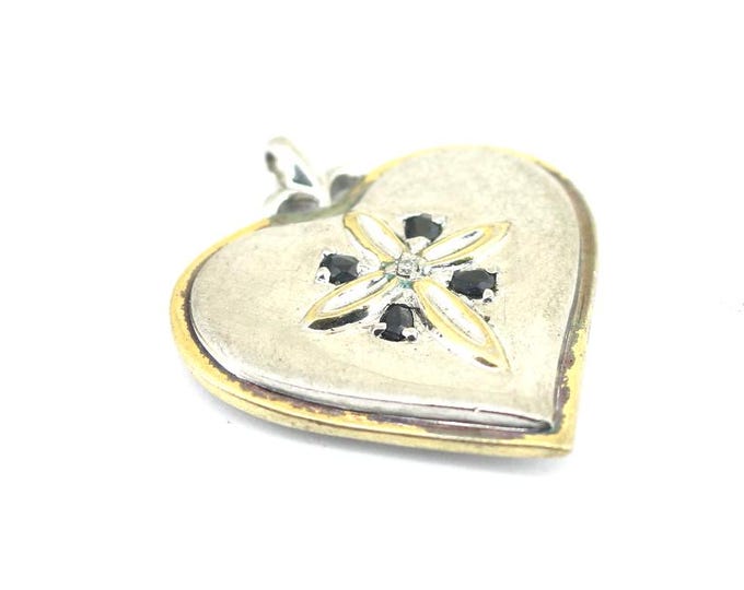 Vintage Gold Plated Blue CZ  Heart Shape  Pendant Gorham Sterling PD 1189