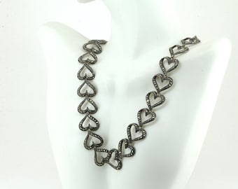 Vintage 19 Inch Heart Love Links Open Cut Marcasite Stones Necklace 925 Sterling Silver Nc 1351