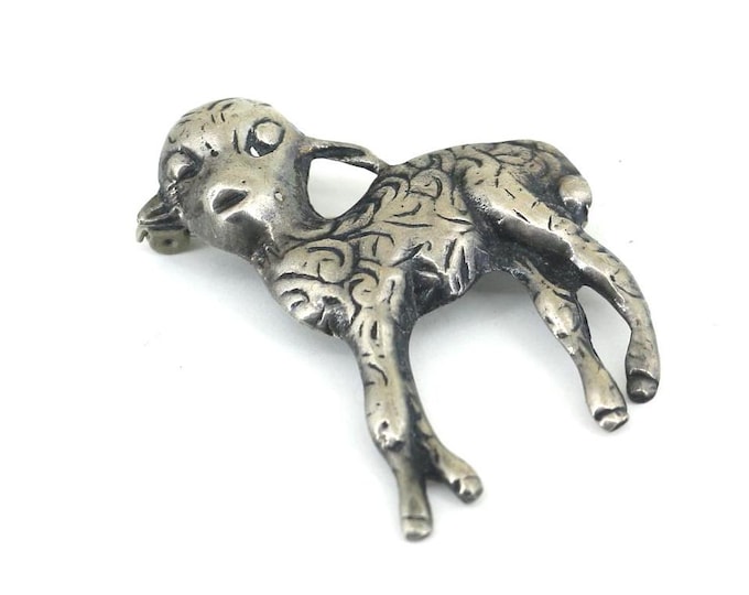 Vintage Mod Century Lamb Animal Design Pin/Brooch 925 Sterling BB 2357