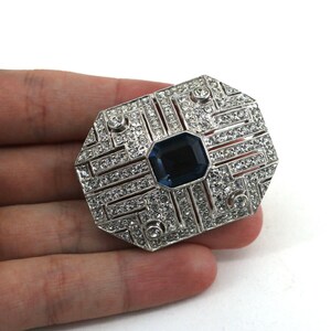 Vintage White & Blue CZ Brooch Sterling Silver 925 BB 2159