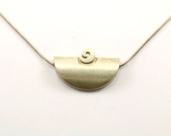 Vintage Semi Circle With Scroll Pendant Necklace 925 Sterling Silver NC 167-E