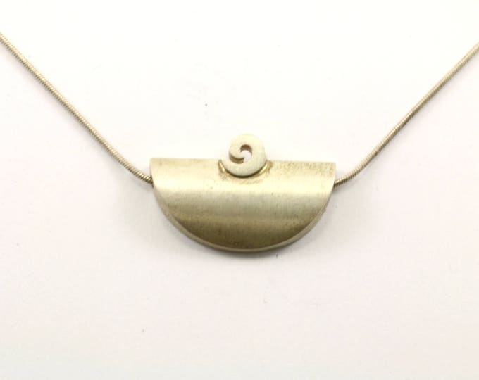 Vintage Semi Circle With Scroll Pendant Necklace 925 Sterling Silver NC 167-E