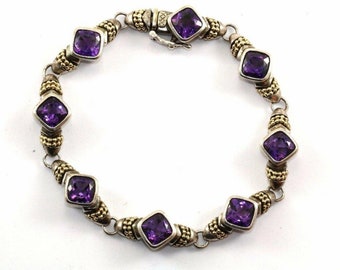 Sadye L Vassil Slv 14k Gold Sterling 8 Amethyst Stones Bracelet Br 1834