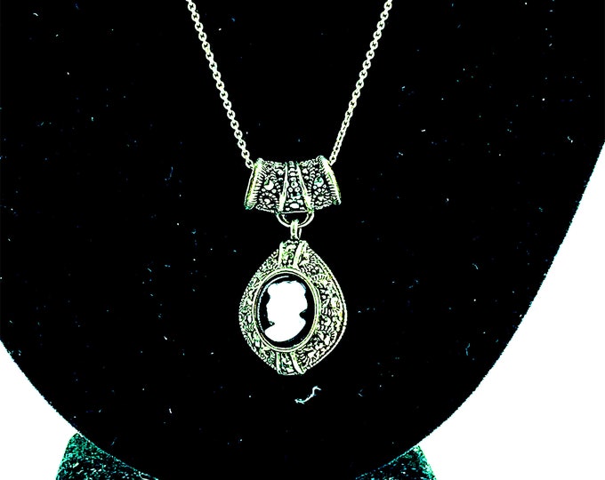 Vintage Necklace | Thailand Design Pendant | Marcasite Stone Necklace | Poof Design Necklace | 925 Sterling Silver Necklace |  NC 1119B