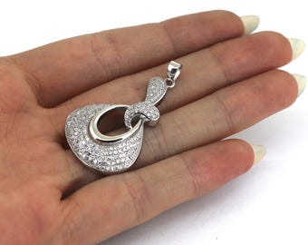 Vintage Twist Drop White Sparkling Crystals CZ Design Pendant 925 Sterling Silver PD 2141