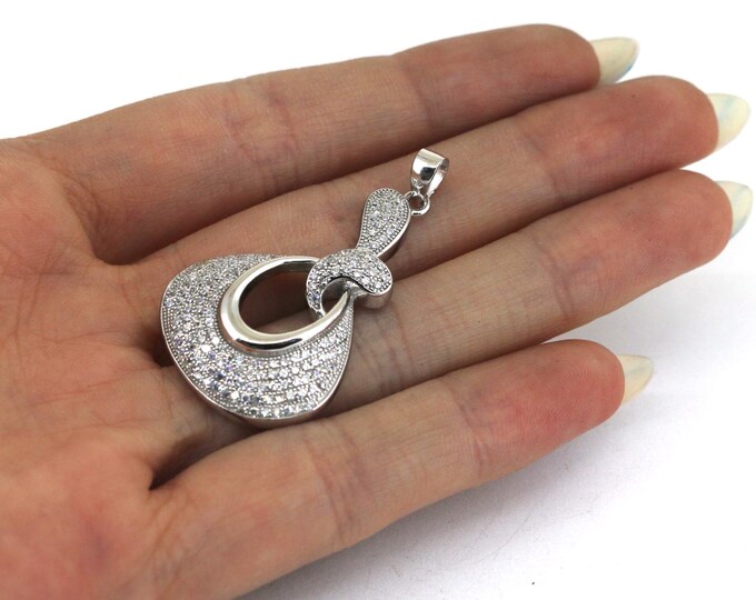 Vintage Twist Drop White Sparkling Crystals CZ Design Pendant 925 Sterling Silver PD 2141