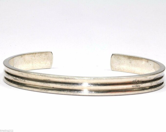 925 Sterling Vintage Ribbed Rippled Design Cuff Bracelet 2 In Br 1018(401762035371)