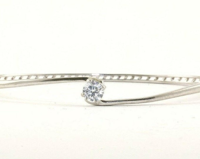 Vintage Crystal Inlay Thin Oval Bangle Bracelet 925 Sterling Br 821
