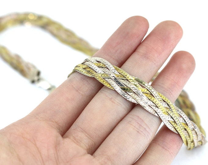 Vintage 17.5 Inch Italy Six Strand Braided Design Gold Tone Chain Necklace 925 Sterling Silver NC 2141