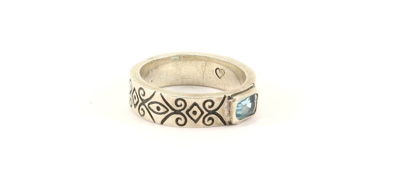 Vintage Octagon Blue Crystal Ring 925 Sterling Silver Ring RG 1090-E