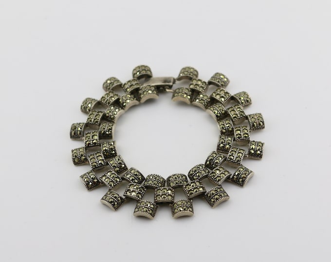 Vintage Beautiful Judith Jack Sparking Marcasite Stones Panther Links Chain Design Bracelet 925 Sterling Br 2916