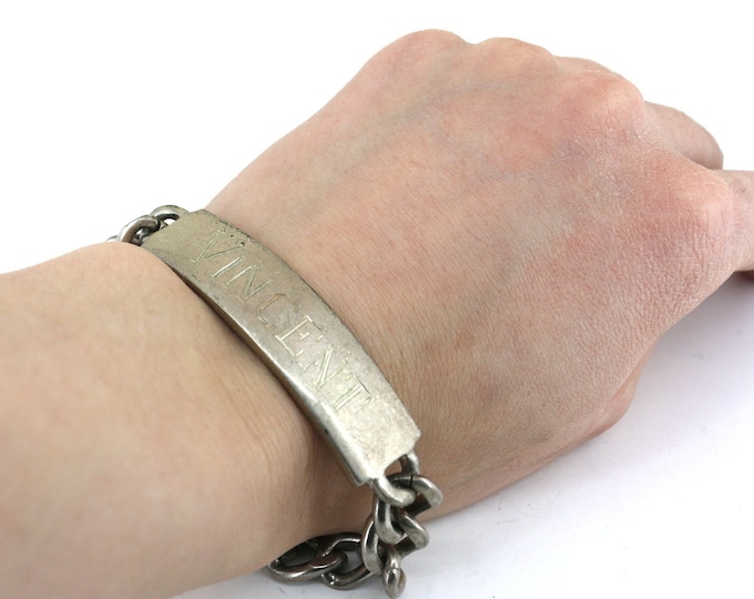 Vintage Elco Vincent Figaro Chain Engravable Bracelet 925 Sterling BR 3715