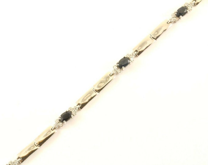 Vintage Black & White Cz Crystals Chain Design Bracelet 925 Sterling Br 1167