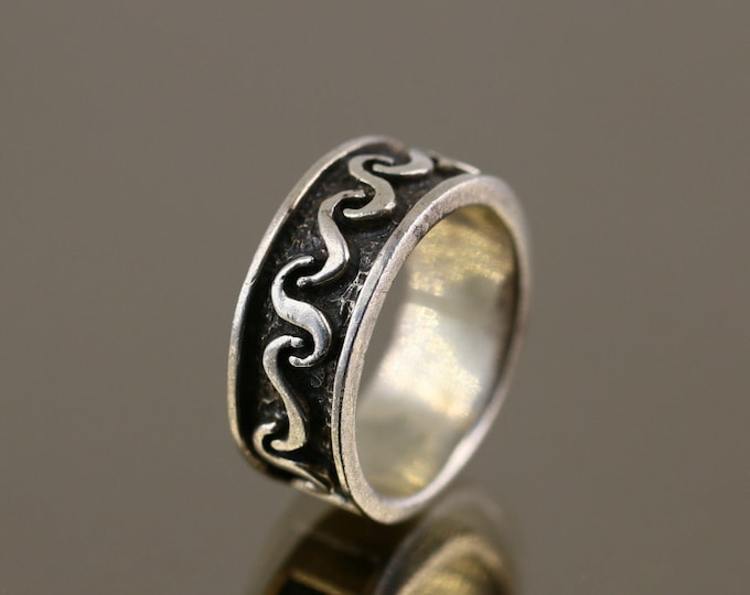 Vintage Size 6  Scroll Wavy Sea Plain Simple Design Band Ring 925 Sterling Silver Rg 137