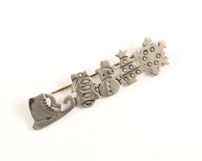 Vintage Winter Christmas Holidays Design Pin/Brooch 925 Sterling BB 1778