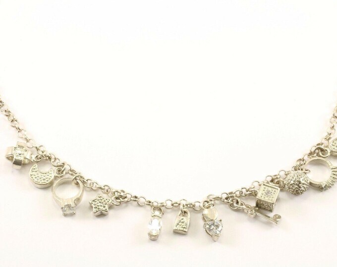 Vintage Crystal Cz Charms Design Charm Necklace 925 Sterling Nc 1477(123765813366)