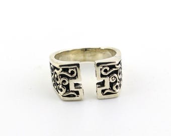 Vintage  Men Celtic Scrolls Open Cross Cut Design Signet Ring 925 Sterling Silver RG 1207Q