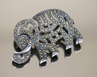 Vintage Antique Elephant Marcasite Stones Design Brooch Pin Sterling Silver 925 BB 1998