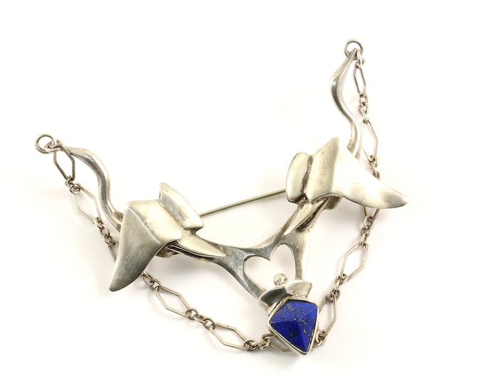 Vintage Abstract Free Form Lapis Lazuli Stone Design Pin/Brooch 925 Sterling BB 613
