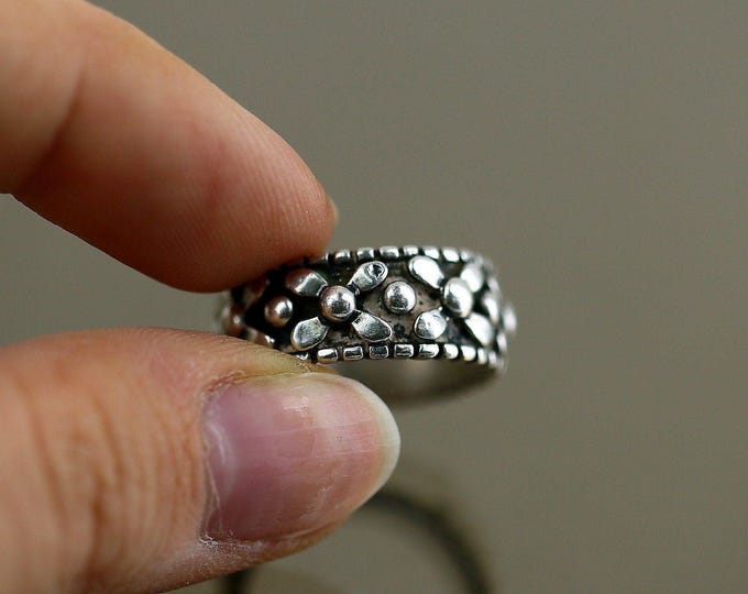 Vintage Flower Floral Beads Beaded Design Women's Band Ring 925 Sterling Silver Size 7 RG 4364
